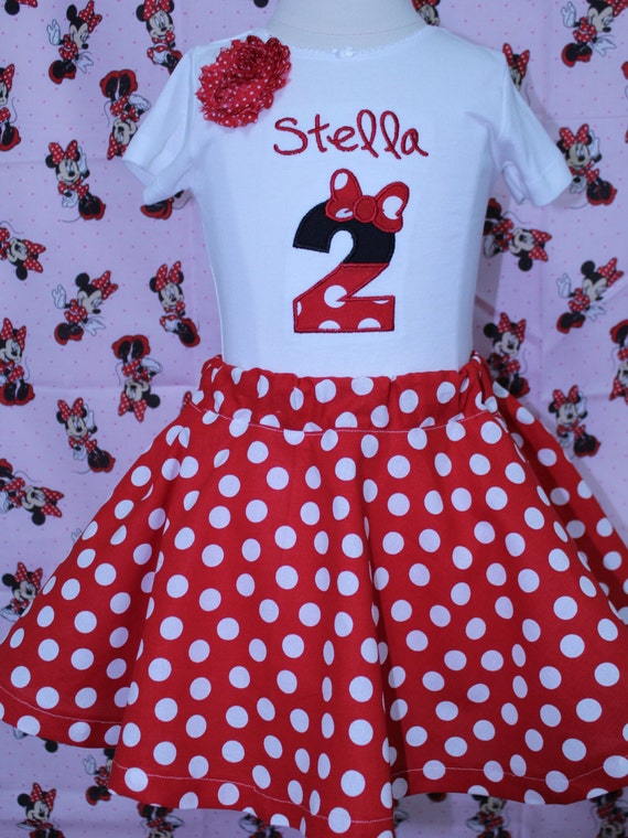 Minnie Mouse Inspired Red And Whitegirl 2nd Birthday Outfit Girls Second Birthday Outfitred Polka Dot Skirtminnie Birthday Shirt