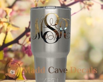 Yeti Gold Chrome Monogram Vinyl Decal Laptop Car Tablet Tumbler