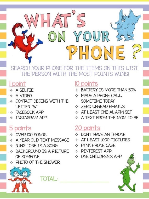 Dr. Seuss Themed What's On Your Phone Game