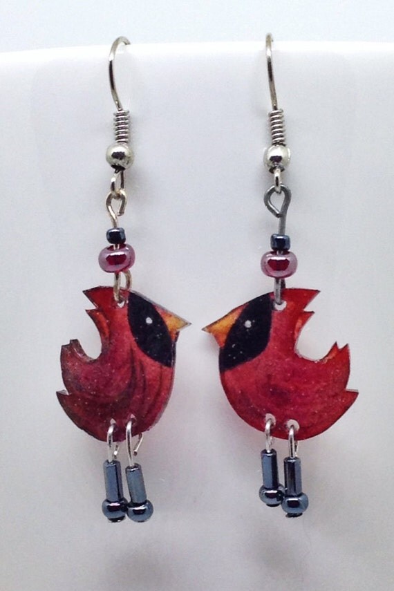 Red Cardinal Shrinky Dink Earrings Cardinal Earrings Red