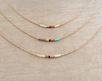 Minimalist Rose Gold Dainty Short Beaded Necklace // Delicate Thin Layering Necklace // Colorful & Simple Minimal Boho Necklace