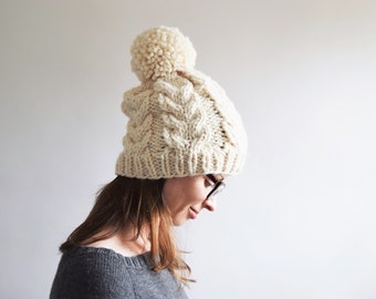 Cable Knit Hat Pattern // Cabled Hat Pattern // Cable Hat Pattern // Cable Pom Pom Hat Pattern // Hat Knitting Pattern