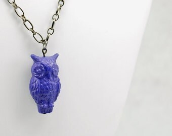 Blue Midnight Owl Necklace in Gunmetal - Vintage Lucite Necklace, Limited Edition Necklace, Woodland, Bird Necklace