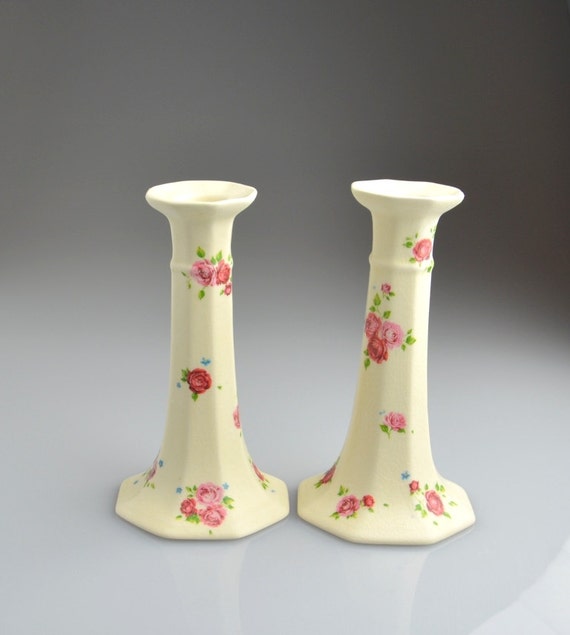 Ivory Candle Holders/ Vintage Ceramic Candlesticks/ Cream with