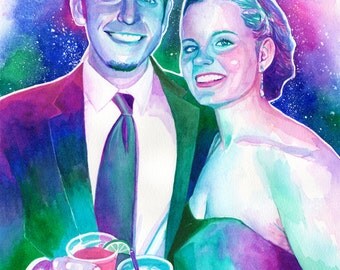 WATERCOLOR CUSTOM PORTRAIT painting of a couple - Couple portrait, couple painting, from photo, first anniversary gift for him, husband gift