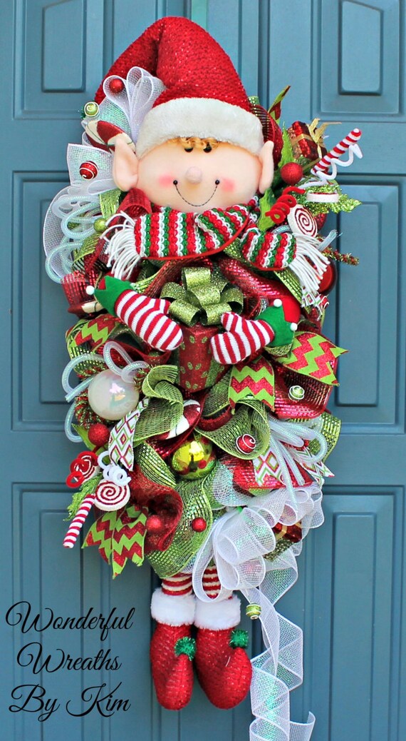 Christmas deco mesh wreath Elf wreath Elf deco mesh wreath