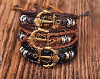 Anchor Bracelet, Mens Anchor Bracelet, Nautical Bracelet, Adjustable Leather Bracelet, Mens Gift, Anchor Braclet, JLA-49