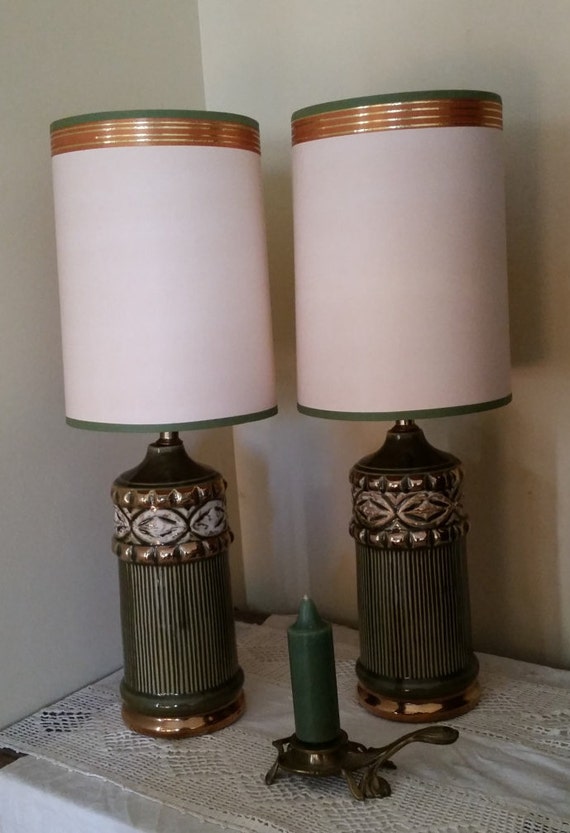 Vintage Pair MCM Pottery Lamps with matching by AppalachiaAntiques