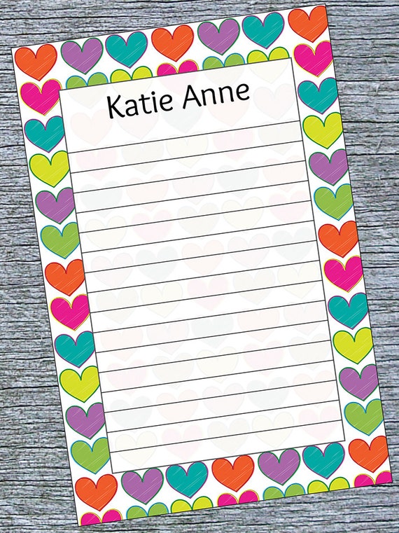Girls Personalized Notepad Hearts Design Valentine's Day