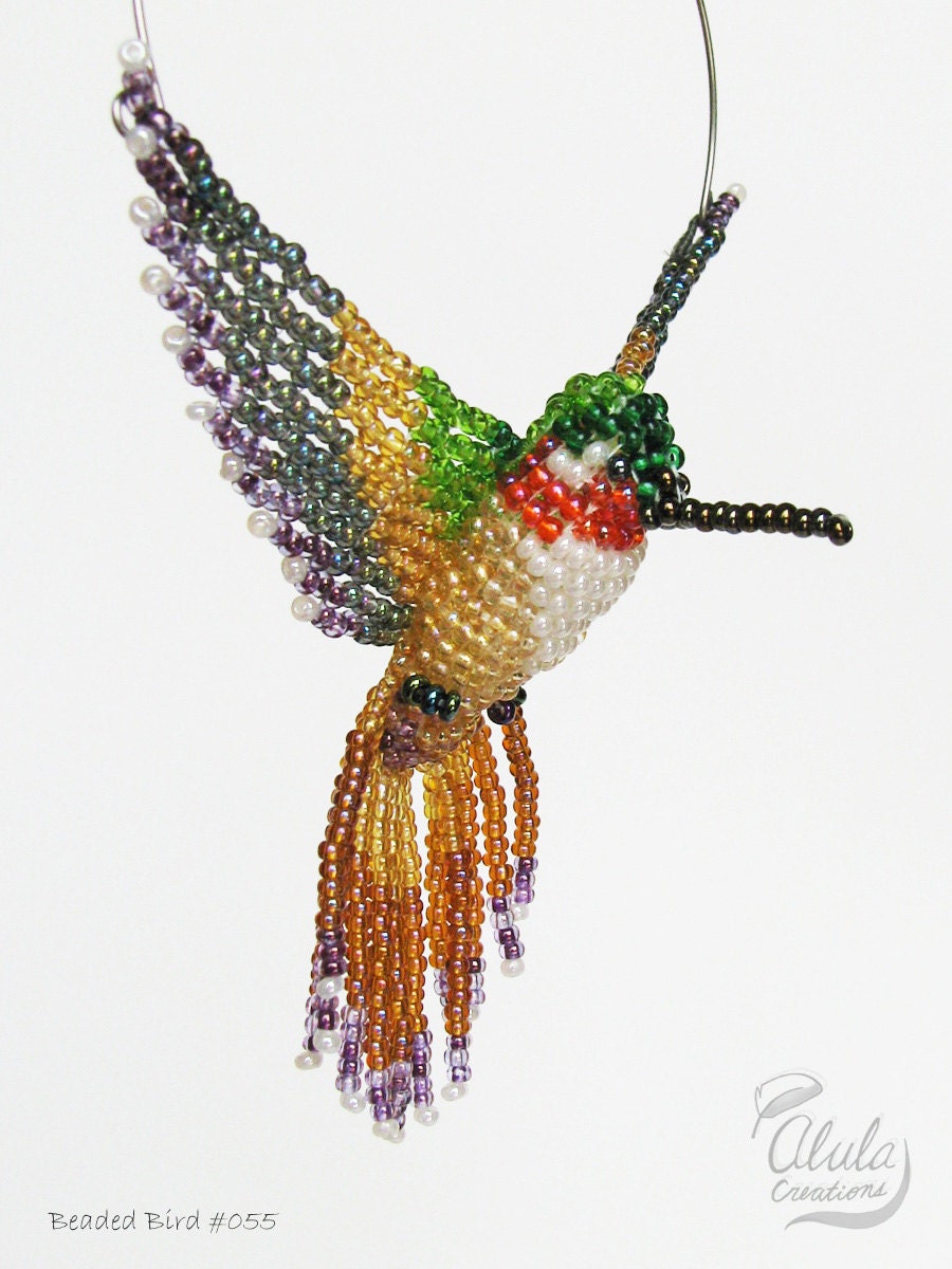 Beaded Bird Ornament 3D Bird Suncatcher Bird by AlulaCreations