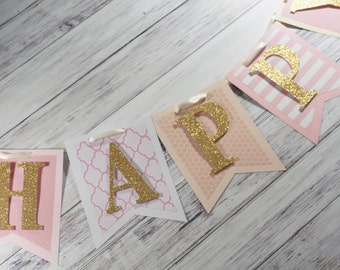 Happy Birthday Banner - Pink Birthday Banner - Pink Party Decor - First Birthday Decor - Girl's Birthday - Happy Birthday - Birthday Decor