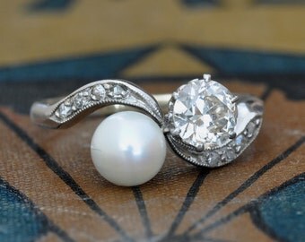 antique diamond pearl engagement ring unique engagement ring 1950s engagement ring - Pearl Wedding Rings antique diamond pearl engagement ring unique engagement ring 1950s engagement ring - Pearl Wedding Rings