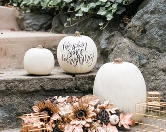 Custom Calligraphy White Craft Pumpkin, Holiday Pumpkin, White Pumpkin Decor