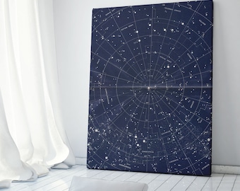 Canvas Wall Art, Vintage Constellation Map, Vintage Star Map, Constellation Wall Art, Celestial Decor, Star Map Canvas Art