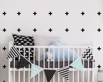 Swiss Cross Wall Decal - Swiss Cross Vinyl Decals - Monochrome Nursery Stickers - Plus Sign Wall Stickers - Swiss Cross - Scandinavian