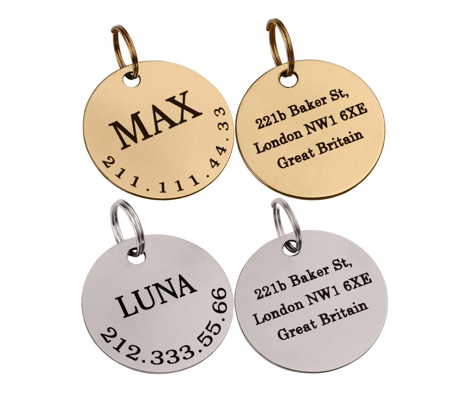 Personalized Dog ID Tag Custom Engraved Brass Stainless Steel
