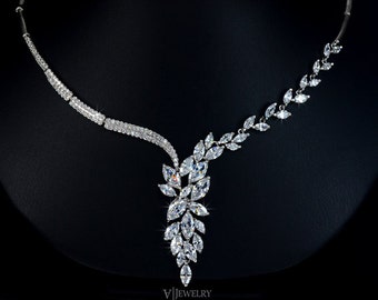 Cubic Zirconia Wedding Necklace - Statement Bridal Necklace - Crystal Wedding Necklace - Lariat Necklace - Y Necklace - CZ Necklace - AN0038