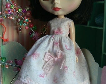 Pink blythe dress blythe with petticoat head band with flowers and socks with bow Blythe clothes handmade in Paris France
