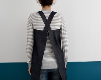 DENIM FULL APRON. Japanese Style, cross back. Denim Apron. Pinafore. Handmade Smock for Florists, Gardeners and Kitchen. Soft and durable.