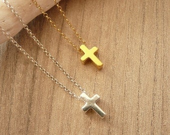 Sterling Silver Cross Necklace, Small Cross Necklace, Dainty Necklace, Gold Cross Necklace, Minimalist Necklace