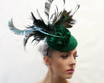 Bespoke Emerald Peacock Fascinator/Headpiece - Wedding & Races Ascot, Kentucky, Dubai, Melbourne Cup