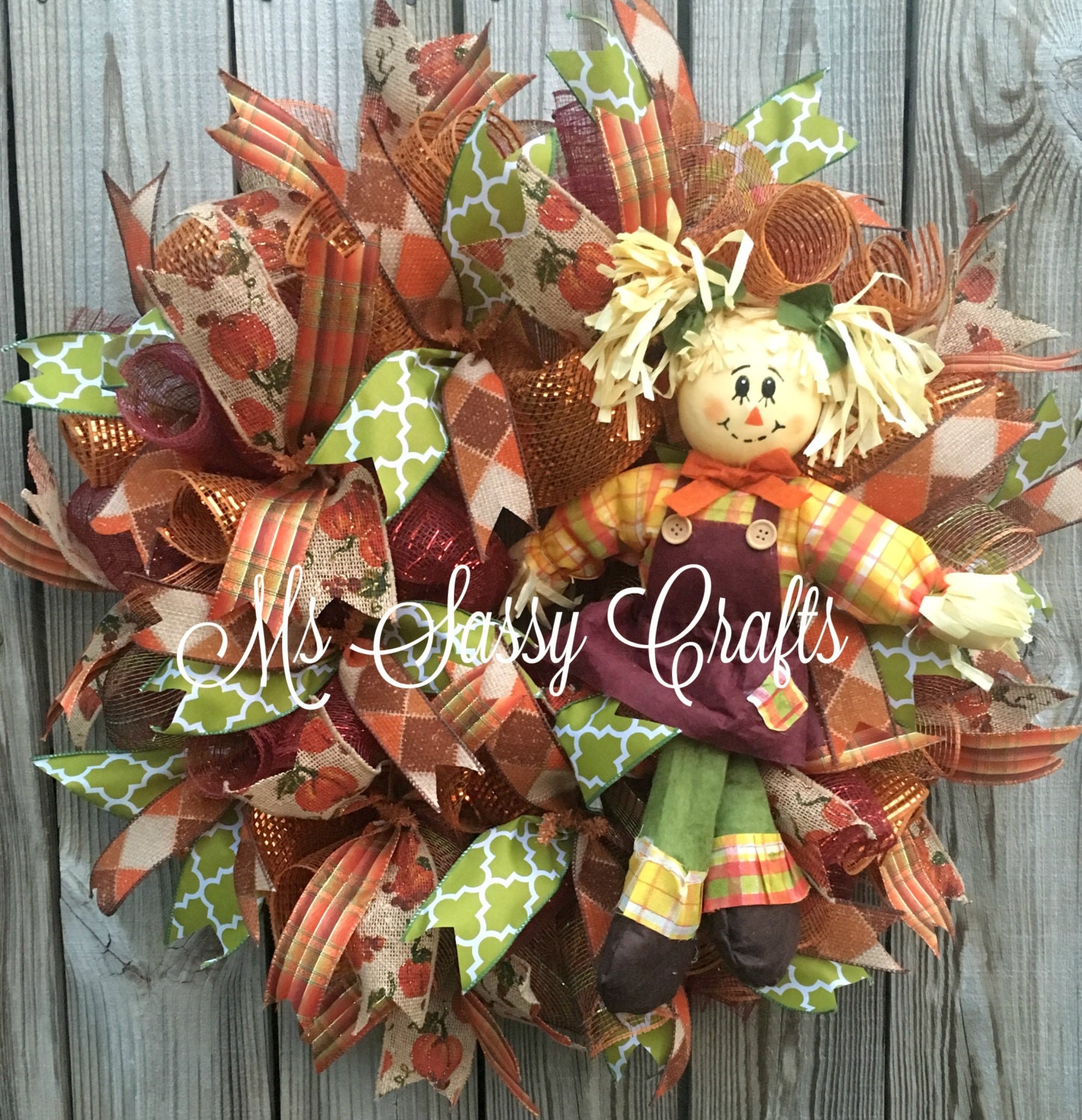 Fall Wreath Scarecrow Girl Wreath Fall Deco Mesh Wreath