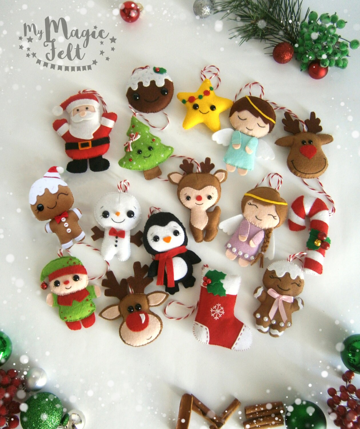 Christmas ornaments felt SET of 16 ornament by MyMagicFelt on Etsy