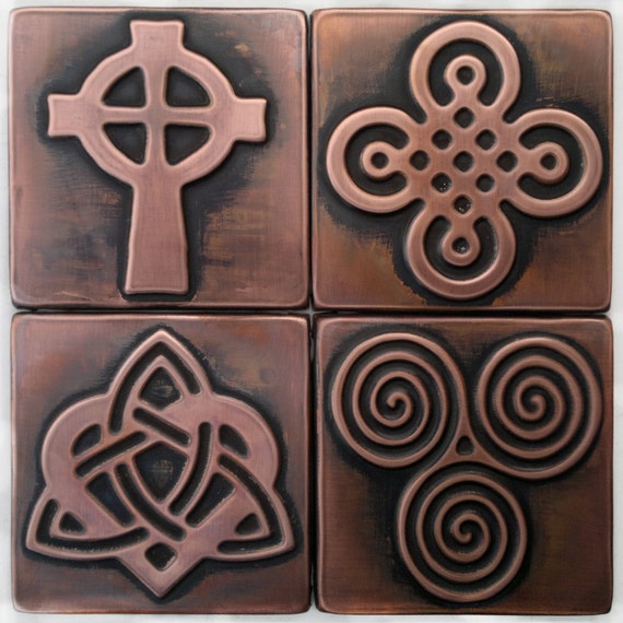 Celtic tiles celtic designs Set of 4 copper by MyCopperCraft