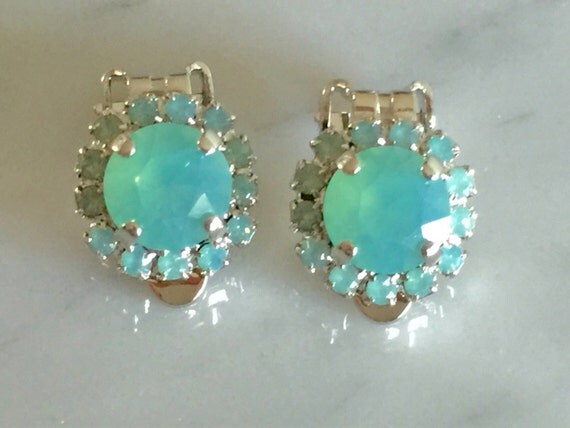 Pacific Opal Crystal Halo Clip On Earrings, Silver