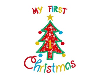My 1st Christmas Applique Machine Embroidery Design, My First Christmas Applique, Christmas Tree Applique, Instant Download, No: JG00001-2