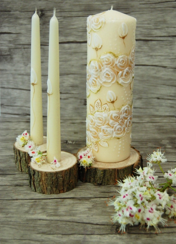 Unity Candle Holder Set Rustic Wedding Decor Taper and
