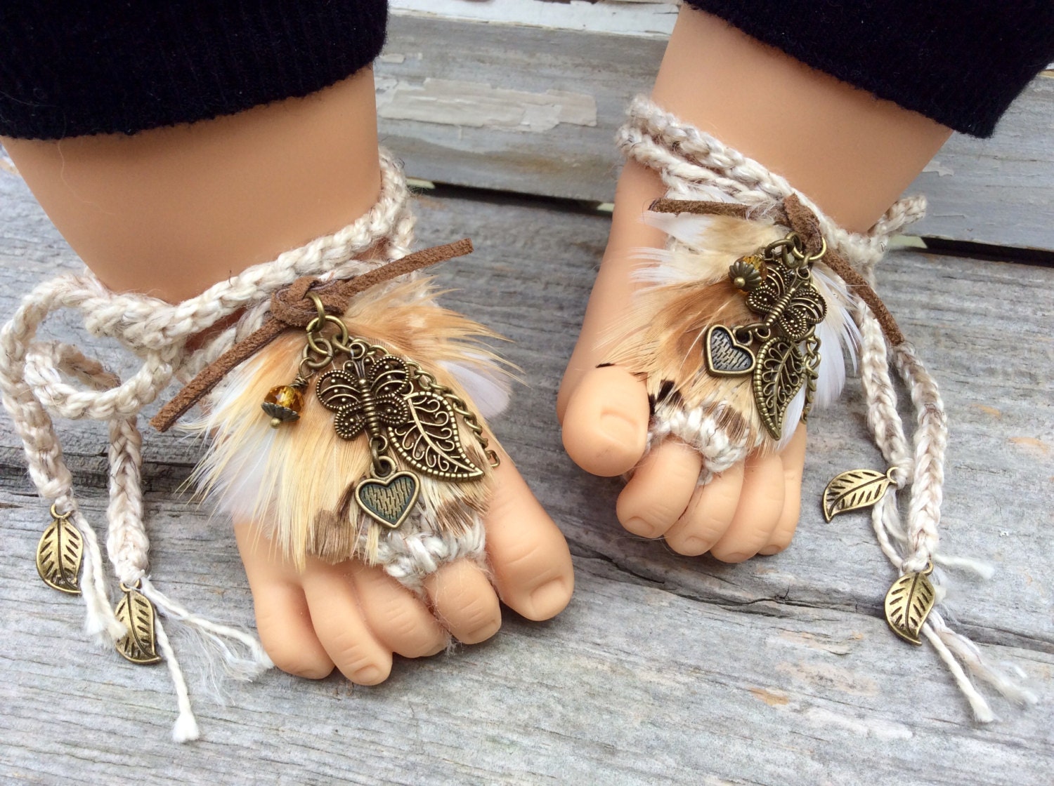 Boho baby barefoot sandals booties gladiator by Rosebudbabydesigns