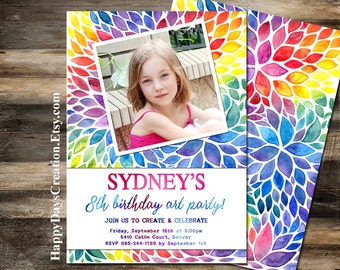 Art Party Invitation, Painting Birthday Party Invitation, Photo Printable Birthday Invitation
