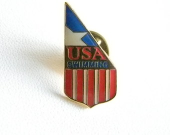 USA Swimming Enamel Red White Blue Flag Tack Pin