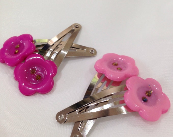 pink button children's hair clip, flower hair clip, children's hair accessories, pink hair clip,