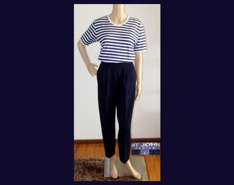 Navy ST JOHN Marie Gray Santana Knit Basics Blue Pants~Pockets~Wool/Rayon~Pleated Front~Tapered Leg~Size 2~XS~Mint Vintage~Nautical~Classic