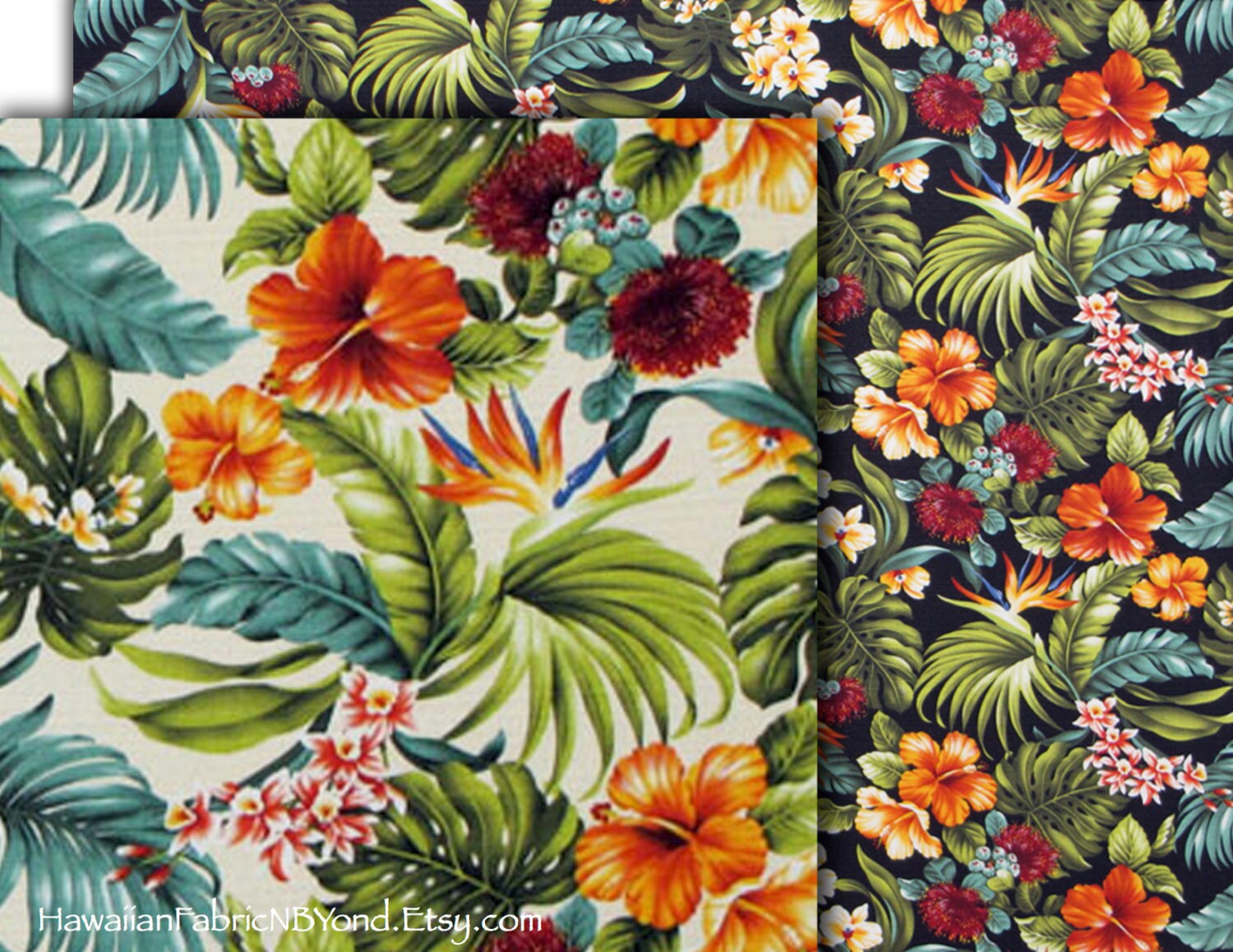 Barkcloth Fabric Hawaii Tropical Flowers by HawaiianFabricNBYond