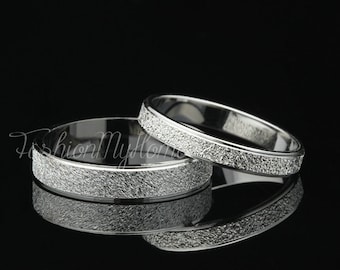 2pcs Couples Rings Set,Solid Sterling Silver Ring,Frosted Ring,Custom Engraving,Wedding Ring Set,His And Her Promise Rings,Best Gift