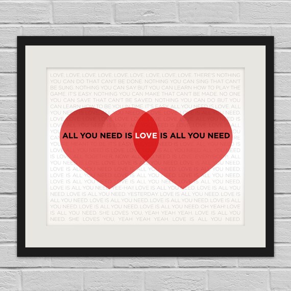 All You Need is Love Beatles Typography Wall Art Poster and