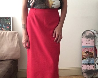 Red Skirt / Pencil Skirt / High Waisted / Tailored Skirt