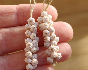 Garlic. A bunch of garlic. Garlic in a dollhouse. Miniature dollhouse. On the scale of 1/12