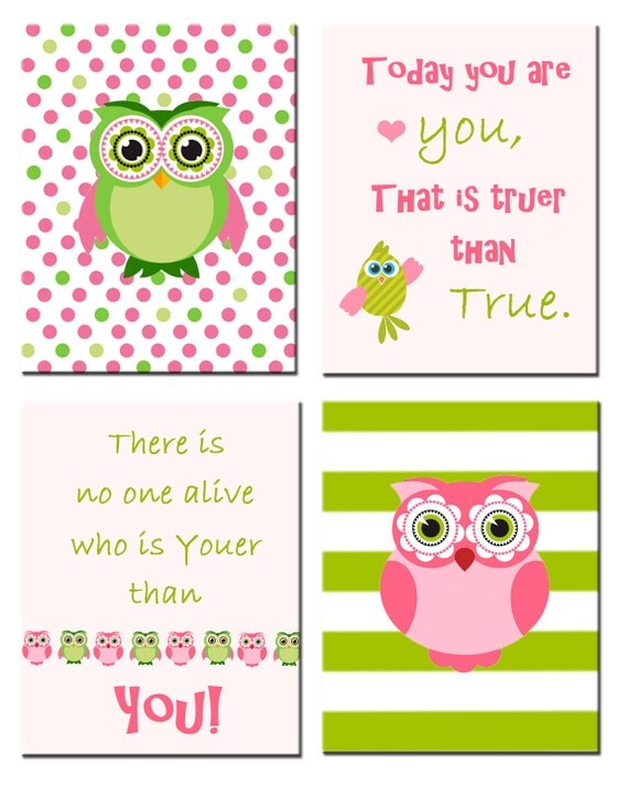 Dr Seuss Green And Pink Nursery Decor Owl Print Today You