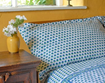 Blue Butti / Pink Butti Pillowcases Hand Block Printed on Organic Cotton