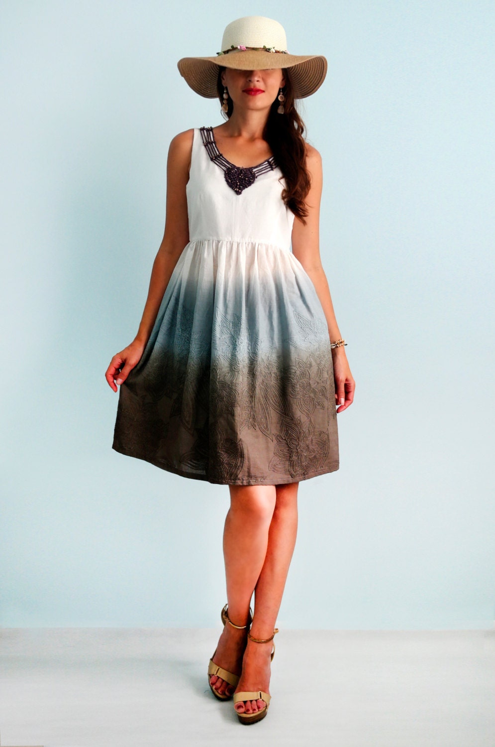 Cotton summer dress with knitted decor Summer sundress by Florinio