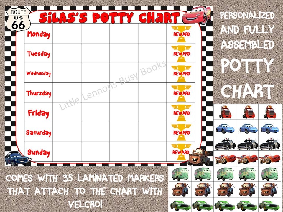 Potty Chart Cars Themed Days of the Week laminated velcro