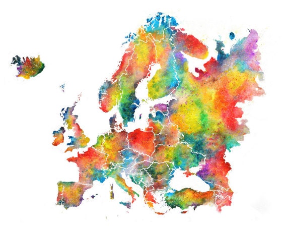 Europe Watercolor Map Abstract Art Wall Art Home Decor