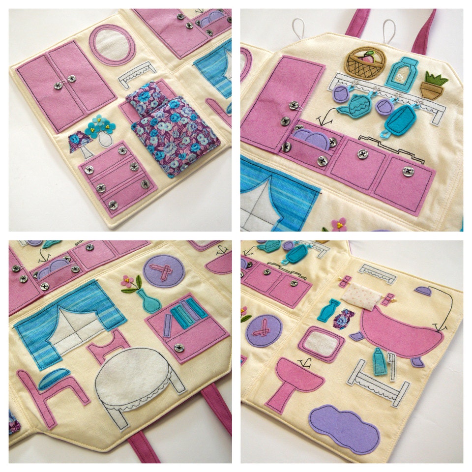 Fabric doll house Portable travel dollhouse Doll purse Doll