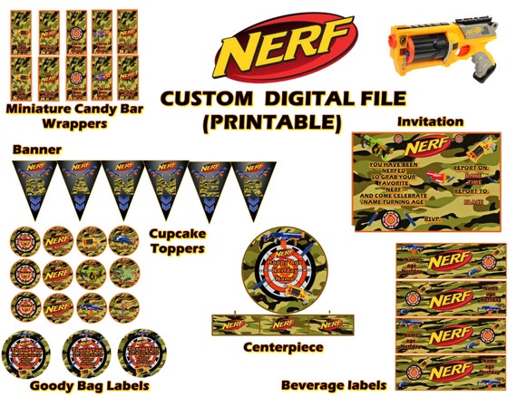 Nerf Birthday Custom Printable Party Pack by GrandmasCakesandTees