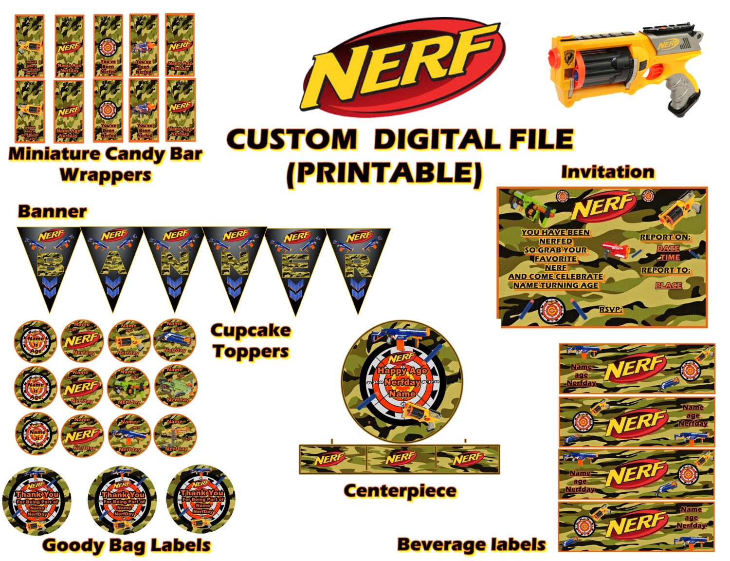 Nerf Birthday Custom Printable Party Pack By Grandmascakesandtees 1597