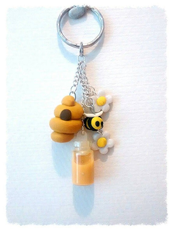 Polymer clay bee keyring fimo charm jewellery for charm